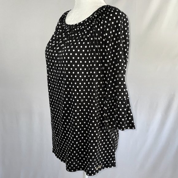 New Michael Kors Logo Polka Dot Print Flare Sleeve Top Black White Size Small - Picture 9 of 16